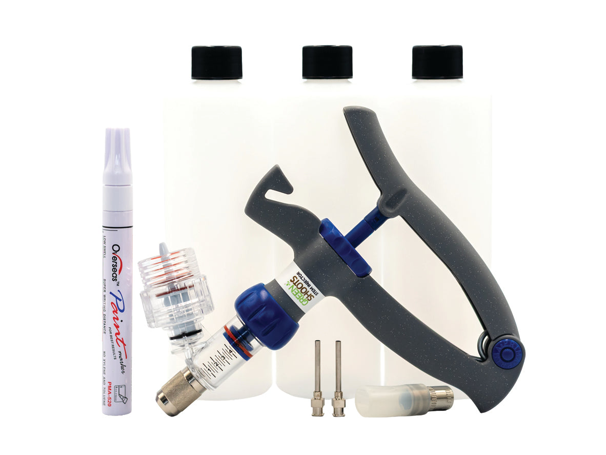 Green Shoots® Stem Injection Kit with injector, needles, and accessories for precise herbicide application into plant stems