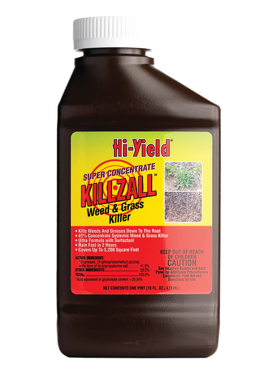 Close-up of a 16 oz bottle of herbicide concentrate with 41% glyphosate for plant and weed control