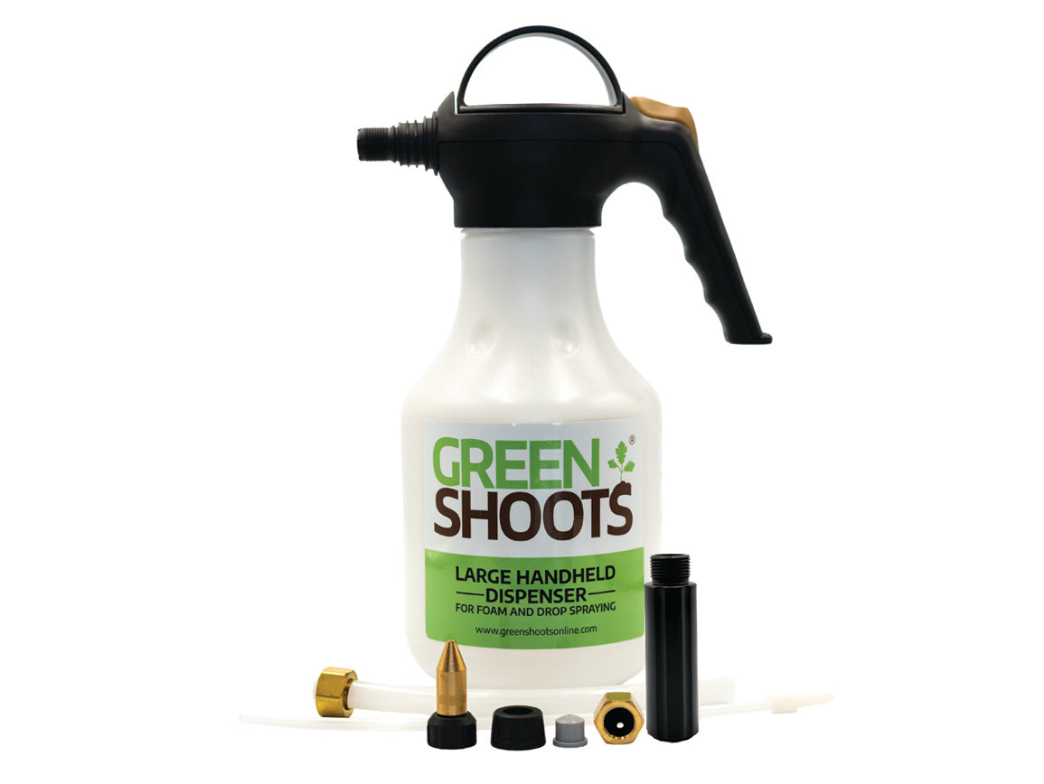 Green Shoots large handheld dispenser with attachments on a white background