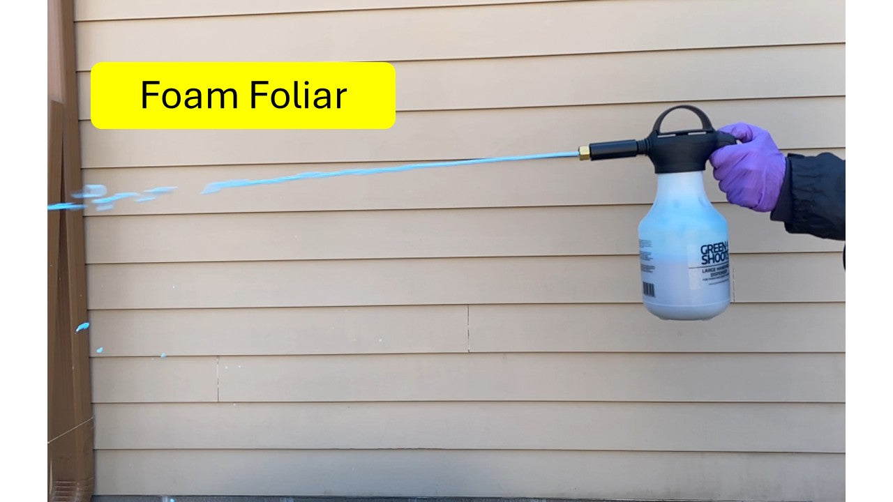 Demonstration of hand-held large dispenser releasing foam using foam foliar