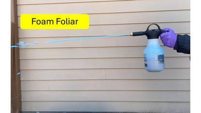 Demonstration of hand-held large dispenser releasing foam using foam foliar